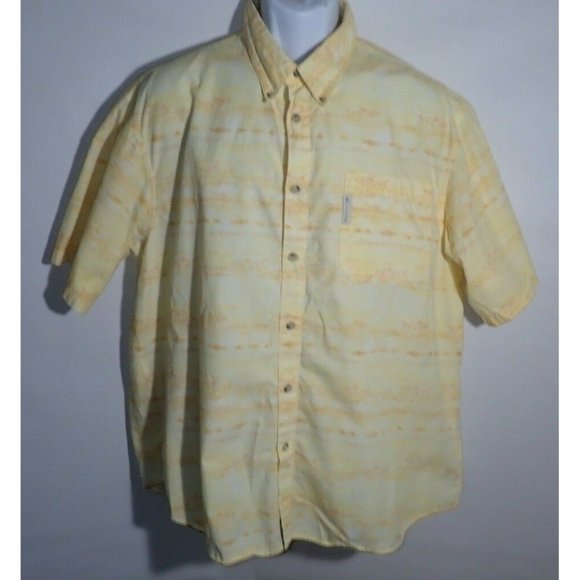 Columbia XCO Men XL‎ Button Shirt Yellow Fly Fishing Designs Short Sleeve Casual - Picture 1 of 5